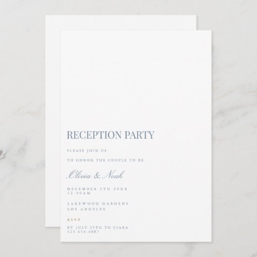 Script Blue & White Reception Invitation Kaart (Voorkant / Achterkant)