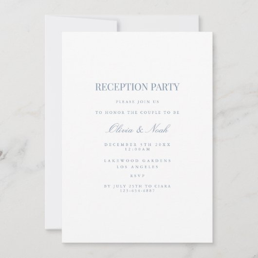 Script Blue & White Reception Invitation Kaart (Voorkant)