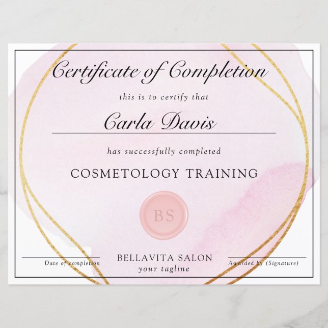 Script Blush Pink Waterverf Gold Circle Award (Voorkant)