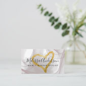 Script Blush Pink Waterverf Gold Foil Heart Visitekaartje (Staand voorkant)