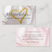 Script Blush Pink Waterverf Gold Foil Heart Visitekaartje (Voorkant / Achterkant)