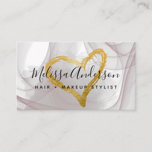 Script Blush Pink Waterverf Gold Foil Heart Visitekaartje (Voorkant)