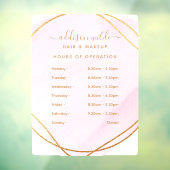 Script Blush Roze Aquarel Goud Openingstijden Raamsticker (Vel 3)