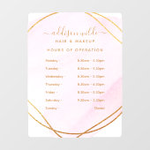 Script Blush Roze Aquarel Goud Openingstijden Raamsticker (Vel)