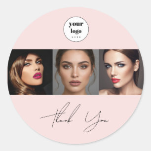 Script Blush Roze Logo Foto Make-up Bedankt Ronde Sticker