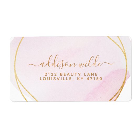 Script Blush Roze Waterverf Gouden Cirkel Verzendi Etiket (Voorkant)