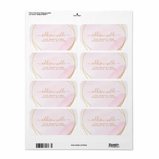 Script Blush Roze Waterverf Gouden Cirkel Verzendi Etiket (Full Sheet)
