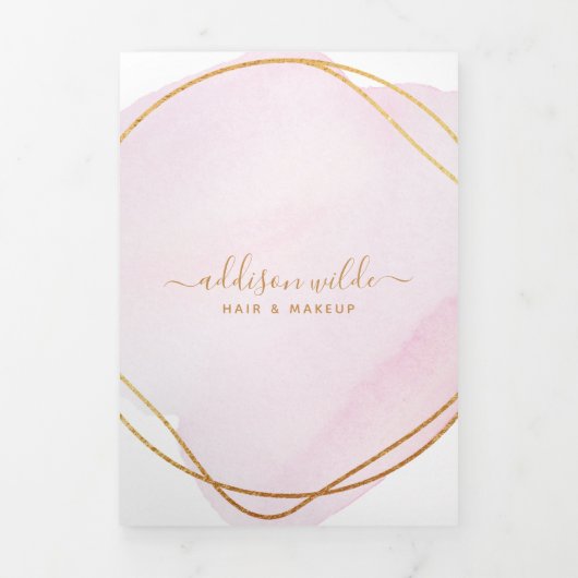 Script Blush Roze Waterverf Gouden Salon Brochure Drieluik Kaart (Cover)