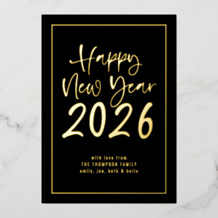 Script Border Gelukkig Nieuwjaar 2026 Foto Zwart Folie Feestdagenkaart