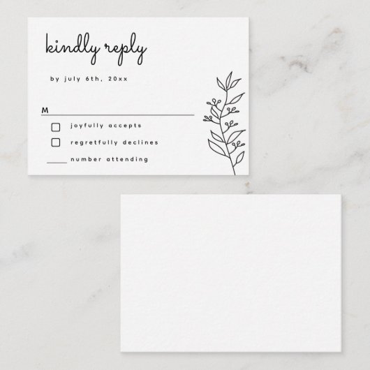 Script botanique BUDGET Simple Mariage Carte RSVP (Devant / Derrière)