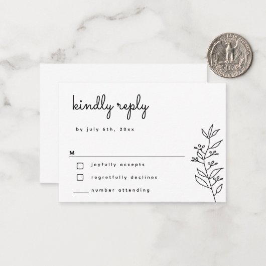 Script botanique BUDGET Simple Mariage Carte RSVP (Devant/Arrière en situation)