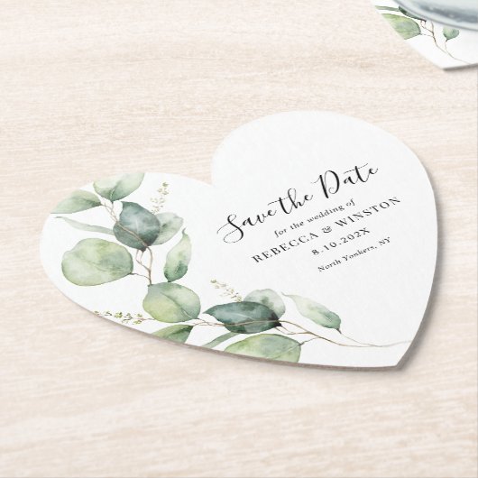 Script Botanische Eucalyptus bruiloft Bewaar de da Kartonnen Onderzetters (Gekanteld)
