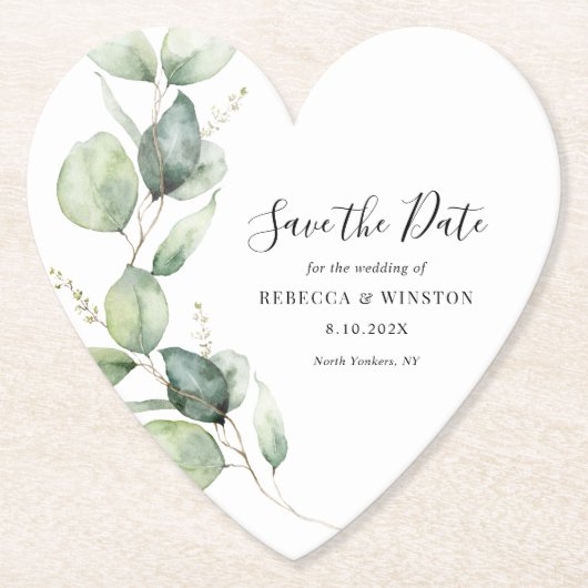 Script Botanische Eucalyptus bruiloft Bewaar de da Kartonnen Onderzetters (Voorkant)