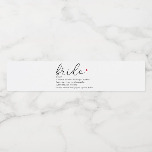 Script Bruid Definitie, Bruidsuitnodiging, Trouwen Waterfles Etiket (Enkel label)