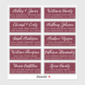 Script Bruiloft Gast Adreslabels Bourgondië Sticker (Vel)