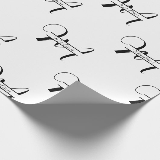 Script Calligrafie Zwart & Wit Monogrammed Naam Cadeaupapier (Hoek)