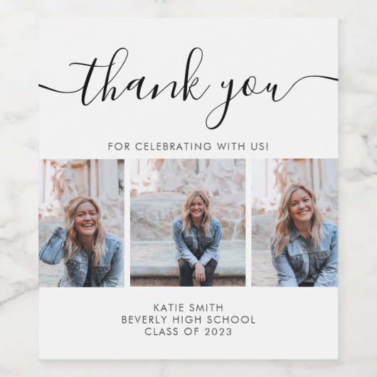 Script Calligraphy Afstuderen 3 Foto bedankt Wijn Etiket (Enkel label)