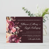 Script calligraphy Bouquet Floral Burgundy Wedding Kaart (Staand voorkant)
