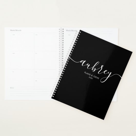 Script Calligraphy Modern Black Planner (Display)