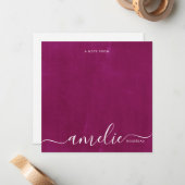 Script Calligraphy Monogram Raspberry Distressed Notitiekaartje (Voorkant / Achterkant in situ)