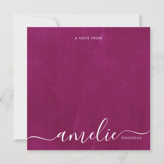 Script Calligraphy Monogram Raspberry Distressed Notitiekaartje (Voorkant)