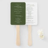 Script Calligraphy Olive Green Wedding Program Handwaaier (Voorkant en achterkant)