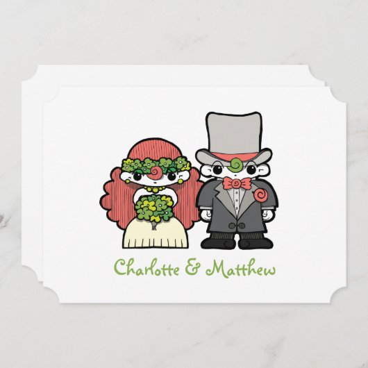 Script Cartoon Characters Whimsical Wedding Kaart (Voorkant / Achterkant)