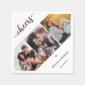 Script Cheers 3 Fotocollage & Gold Heart Wedding Servet (Voorkant)