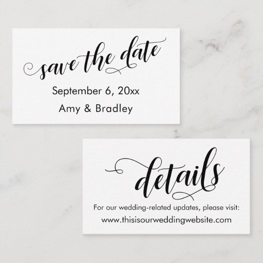 Script chic Enregistrer la carte de détail Date et (Devant / Derrière)