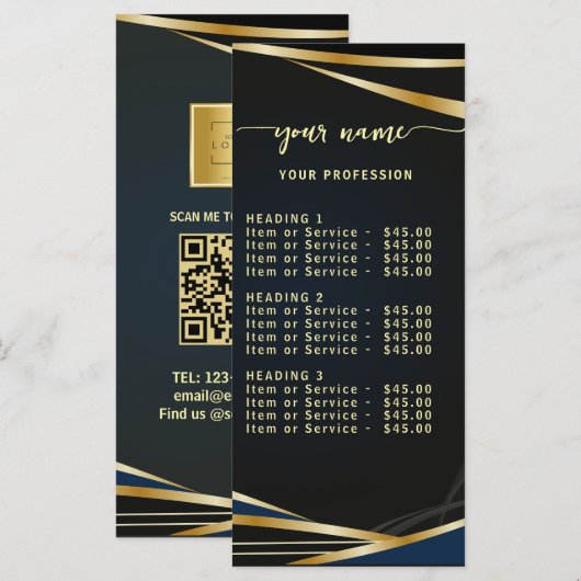 Script Classic black and gold Price List Menu (Devant / Derrière)