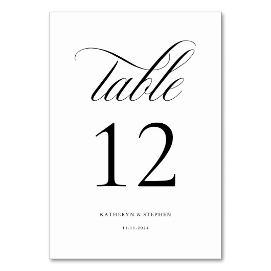 Script classique Mariage élégant Numéro de table 1 (Dos)