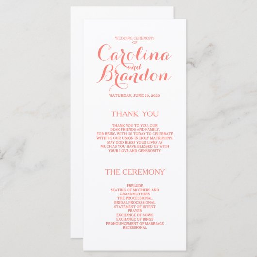 Script classique | Programmes de mariage rose cora (Devant / Derrière)