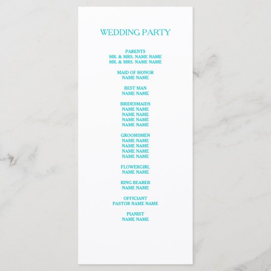 Script classique | Programmes de mariage turquoise (Dos)