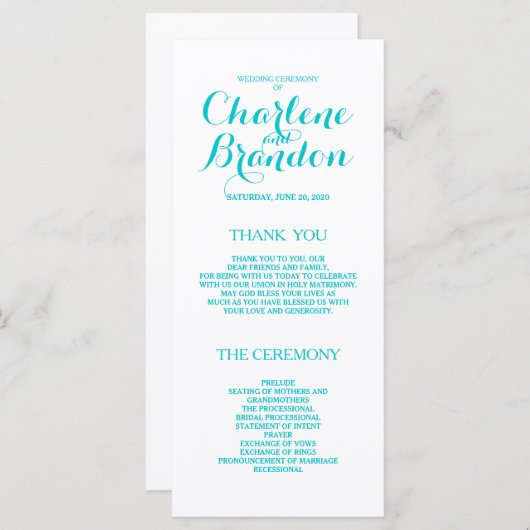 Script classique | Programmes de mariage turquoise (Devant / Derrière)