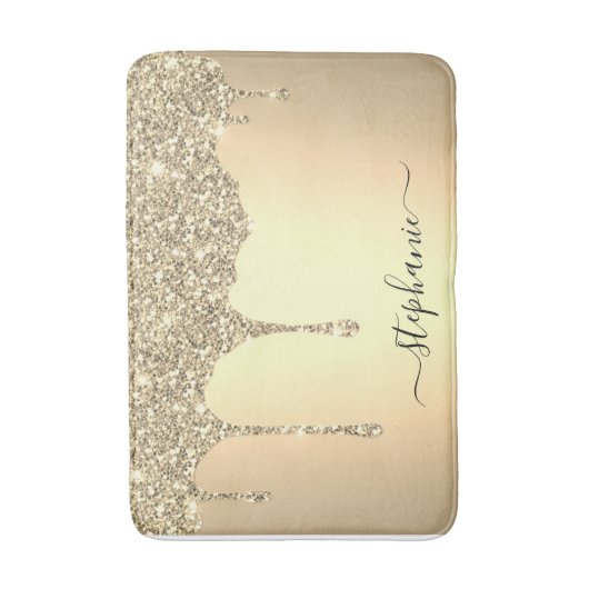 Script Custom Name Gold Glitter Drift Luxury  Badmat (Voorkant Verticaal)