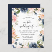 script dat marine en blush bruiloft uitnodigt (Voorkant / Achterkant)