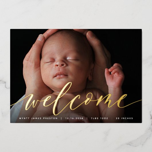 Script de bienvenue doré | Faire-part de naissance (Recto)
