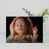 Script de bienvenue doré | Faire-part de naissance (Debout devant)