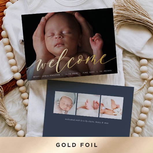 Script de bienvenue doré | Faire-part de naissance