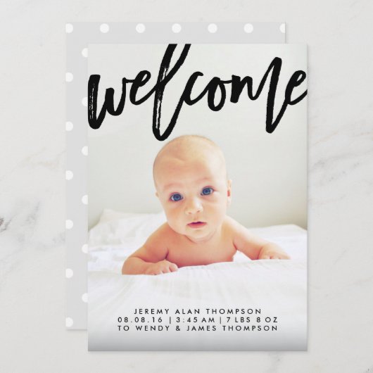 Script de bienvenue moderne | Faire-part de naissa (Devant / Derrière)