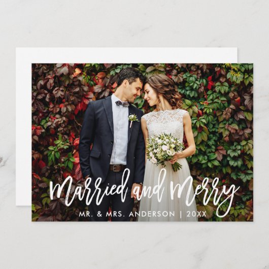 Script de brosse moderne Marié & Joyeuse carte de (Devant / Derrière)