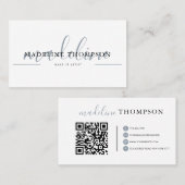 Script de calligraphie bleu pâle Code QR Carte de  (Devant / Derrière)