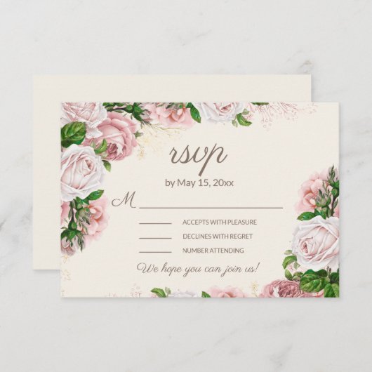 Script de calligraphie RSVP de mariage floral rose (Devant / Derrière)