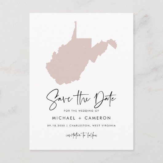 Script de carte de Blush Pink West Virginia Enregi (Devant)