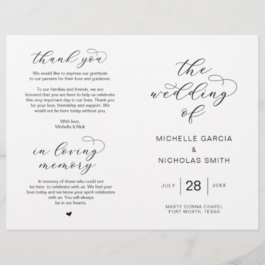 Script de luxe moderne, Programmes de mariage plia (Devant)