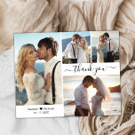 Script de Merci du Mariage de Collage de photos Bu<br><div class="desc">Budget, minimaliste Élégant Script moderne 4 Photo Collage Mariage Merci personnalisé abordable petit budget flyer. Un élégant mariage vous remercie modèle en papier avec quatre (4) photos sur le devant et une photo sur le dos. Avec le texte "Merci" dans une tourbillonnant police de script de typographie lettrée à la...</div>