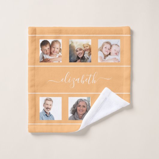 Script de nom de collage de photo jaune orange (Gant de toilette)