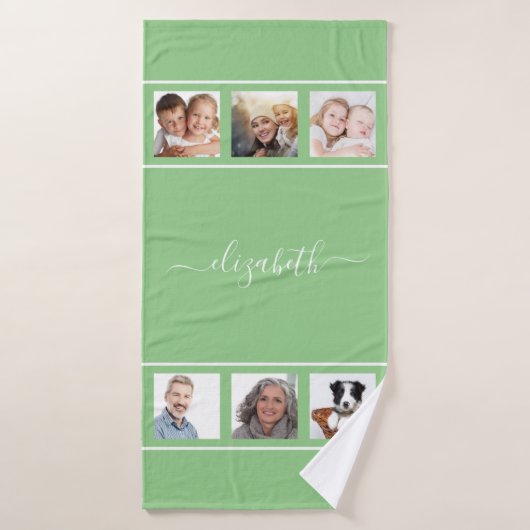 Script de nom de collage photo vert (Serviette de bain)