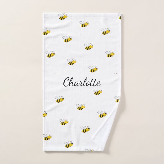 Script de nom monogramme blanc d'abeille mignonne (Serviette à main)