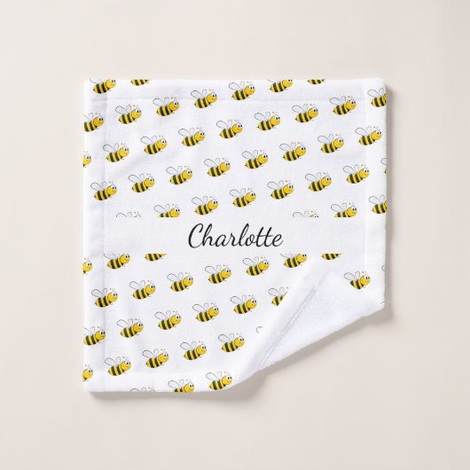 Script de nom monogramme blanc d'abeille mignonne (Gant de toilette)
